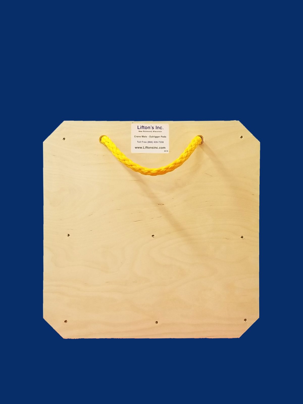 24-inch square wooden outrigger pad with rope top handle, designed for stabilizing medium-duty equipment.