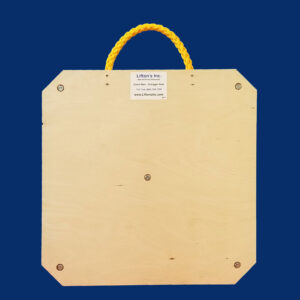 24-inch square wooden outrigger pad with rope edge handle, designed for stabilizing medium to heavy-duty equipment.