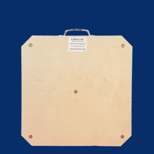 24-inch square wooden outrigger pad with steel handle, designed for stabilizing medium to heavy-duty equipment.
