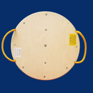 36-inch round wooden crane mat featuring rope handles, suitable for industrial applications. Designed for easy maneuverability and equipment stabilization.