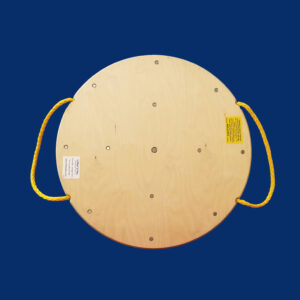 36-inch round wooden crane mat featuring rope handles, suitable for industrial applications. Designed for easy maneuverability and equipment stabilization.