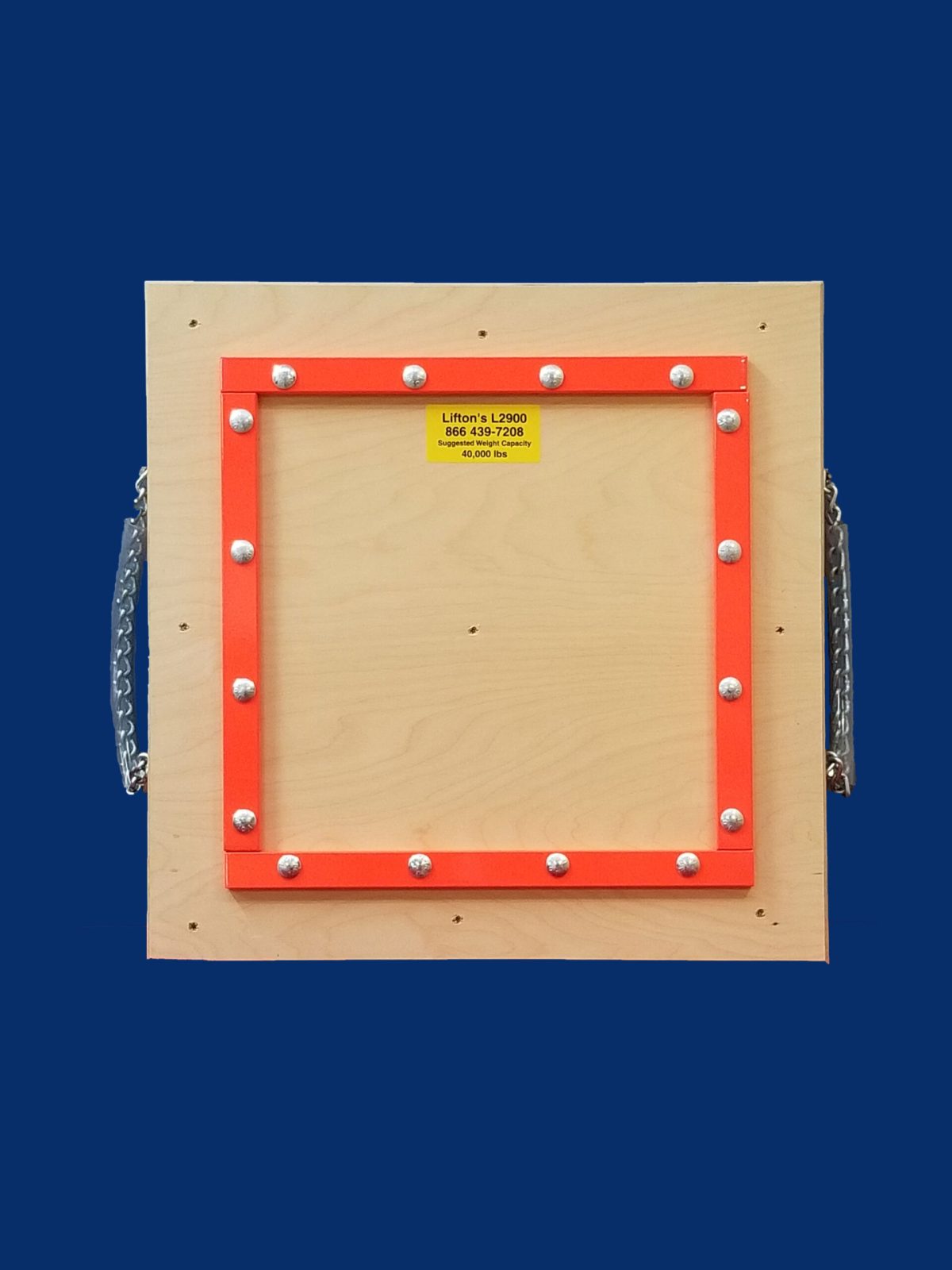 An L2900 wooden outrigger pad with a steel collar for tree trimmers and bucket trucks.